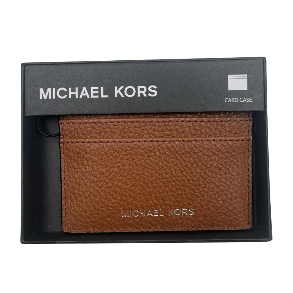 Michael Kors Card Case Wallet Mens Brown Leather Malone Mini Wallet Card Holder